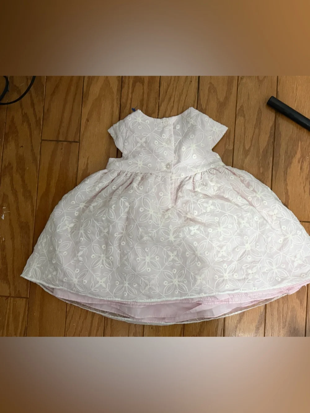Pink Floral Embroidered Baby Dress with Flower Applique